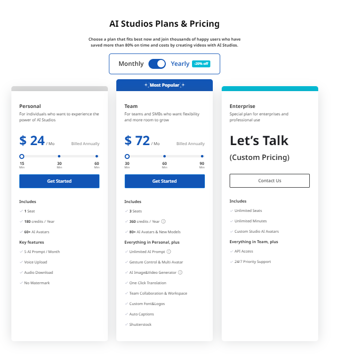 DeepBrain AI Pricing