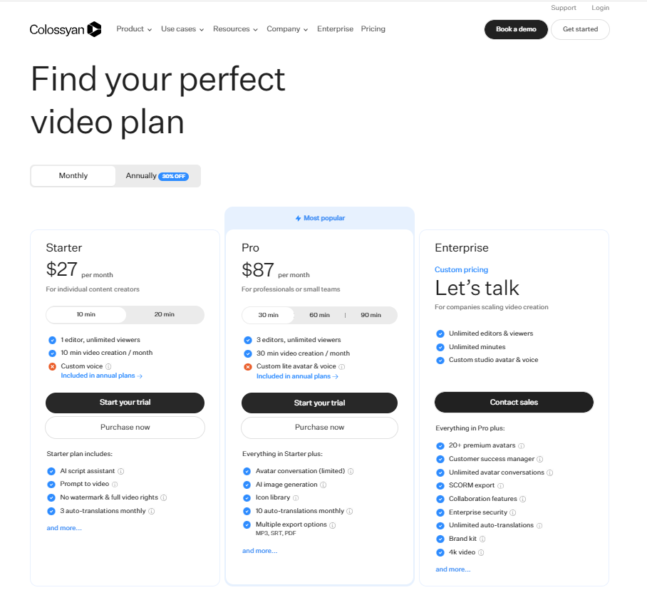 Colossyan Pricing