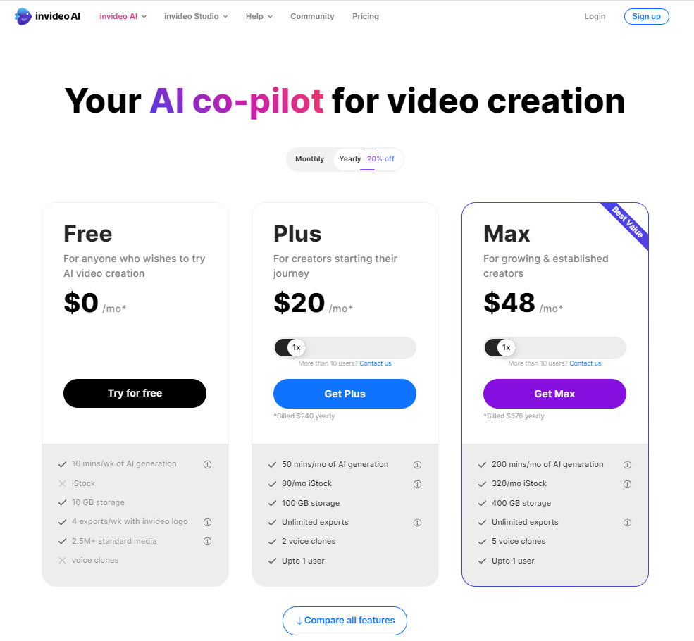 InVideo Pricing