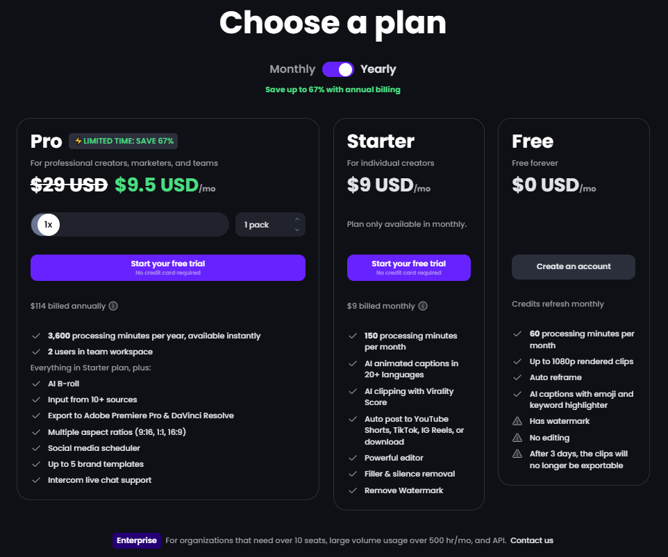 Opus Clip Pricing
