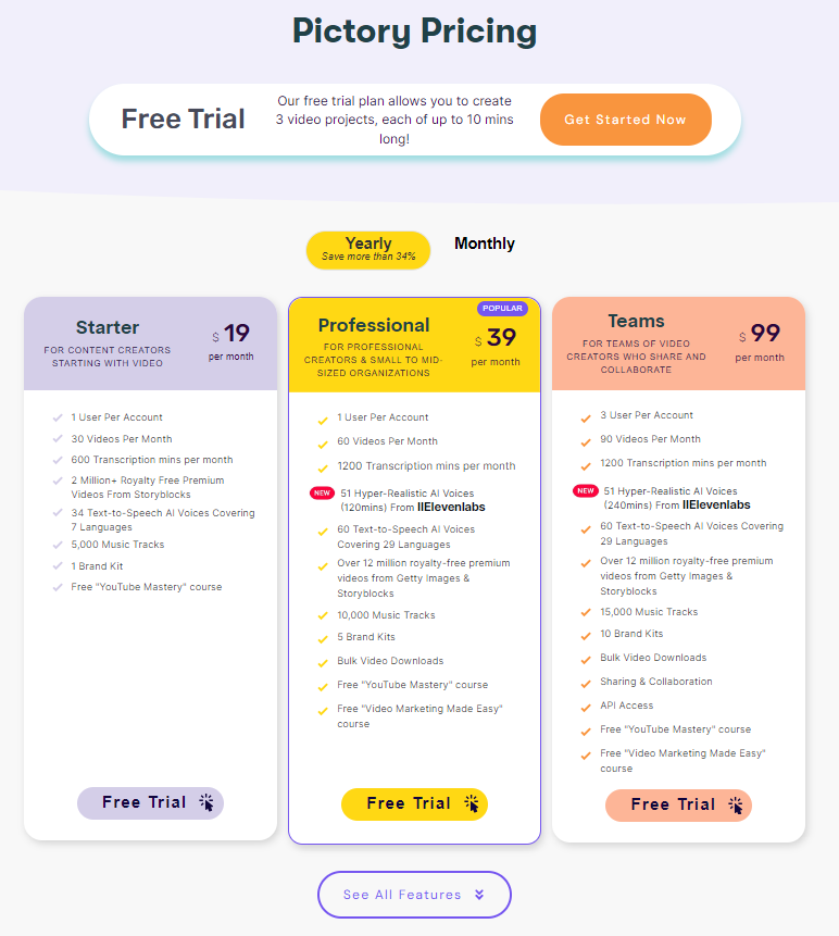 Pictory Pricing