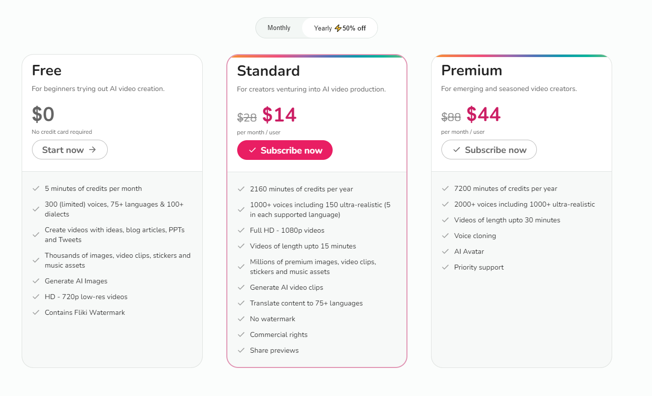 Fliki Pricing