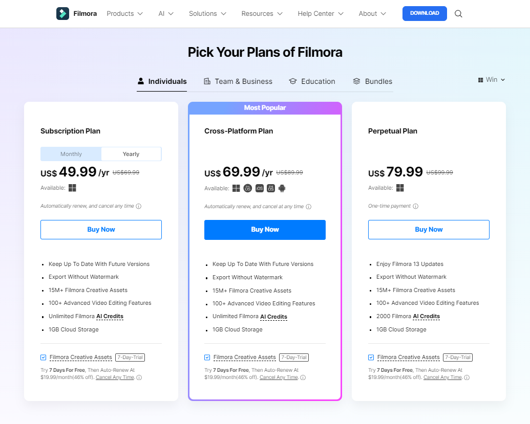 Wondershare Filmora Pricing