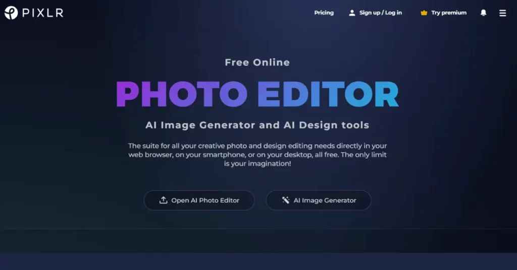 pixlr photo editing tool homepage screenshot