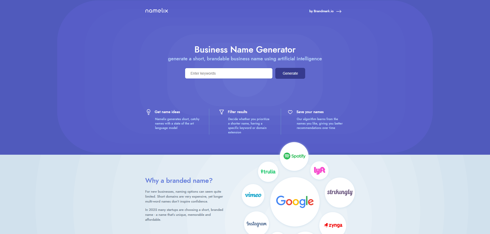 namelix homepage screenshot