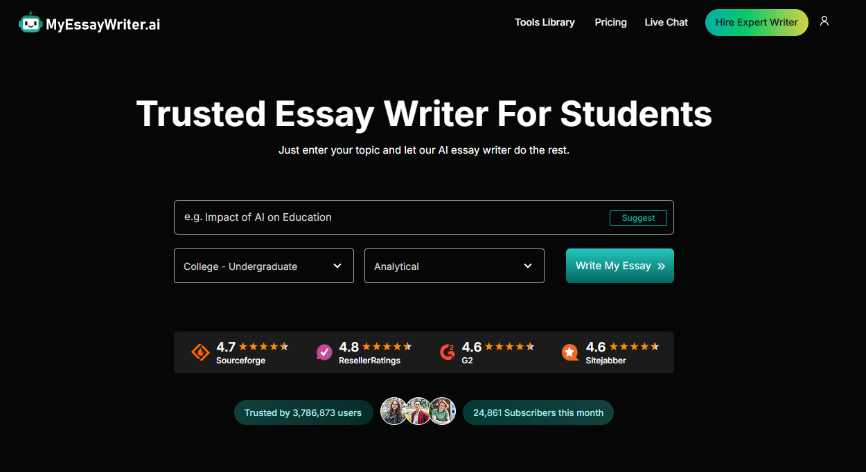 myessaywriter ai homepage screenshot