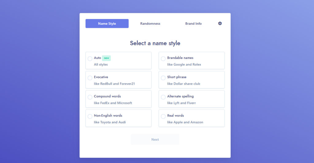 name style selection
