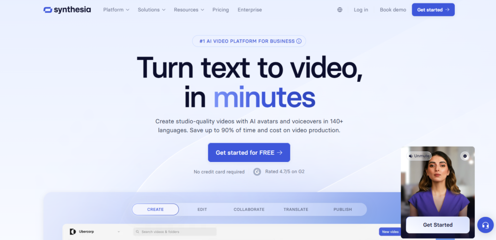 synthesia ai homepage