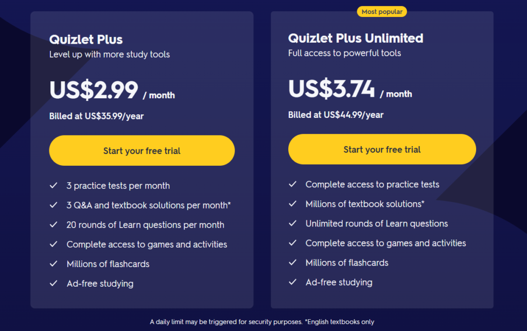 quizlet pricing