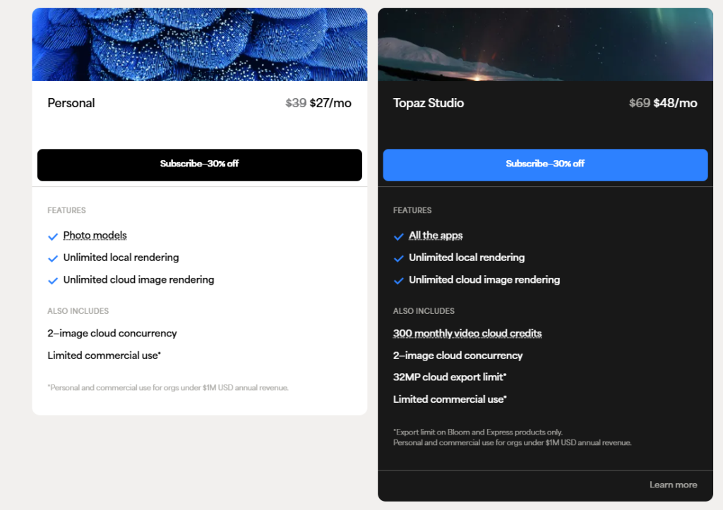 topazlabs pricing plans